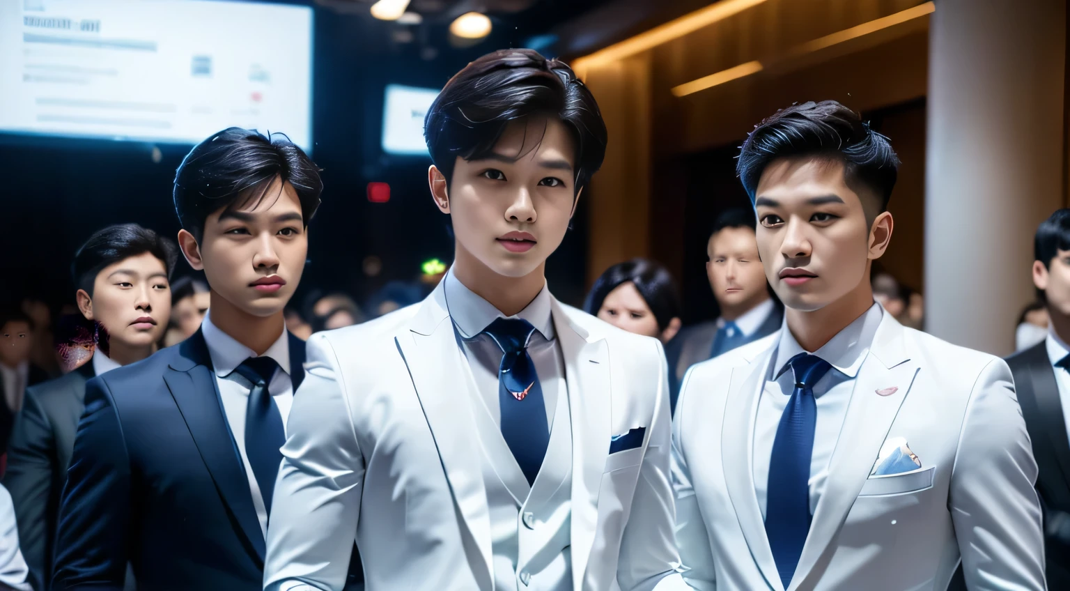 (tmasterpiece: 1.2),(computer generated art:1.3),(actual:1.5),(Post-processing:1.3), (Focus Clear:1.3), 1人, (Suits and ties), One-piece suit, Young Koreans , Korean men, (high shadows detail), chest muscle, Big arm muscles, blood vessel, large muscle, broad shoulder, looking at viewert, balance eyes, nightclub, ports, cafe shop