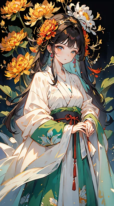 （Huang Li，A high resolution，ultra - detailed），1 Sister，独奏，very detail eyes，Chrysanthemum element（offcial art，Beautiful and beaut...