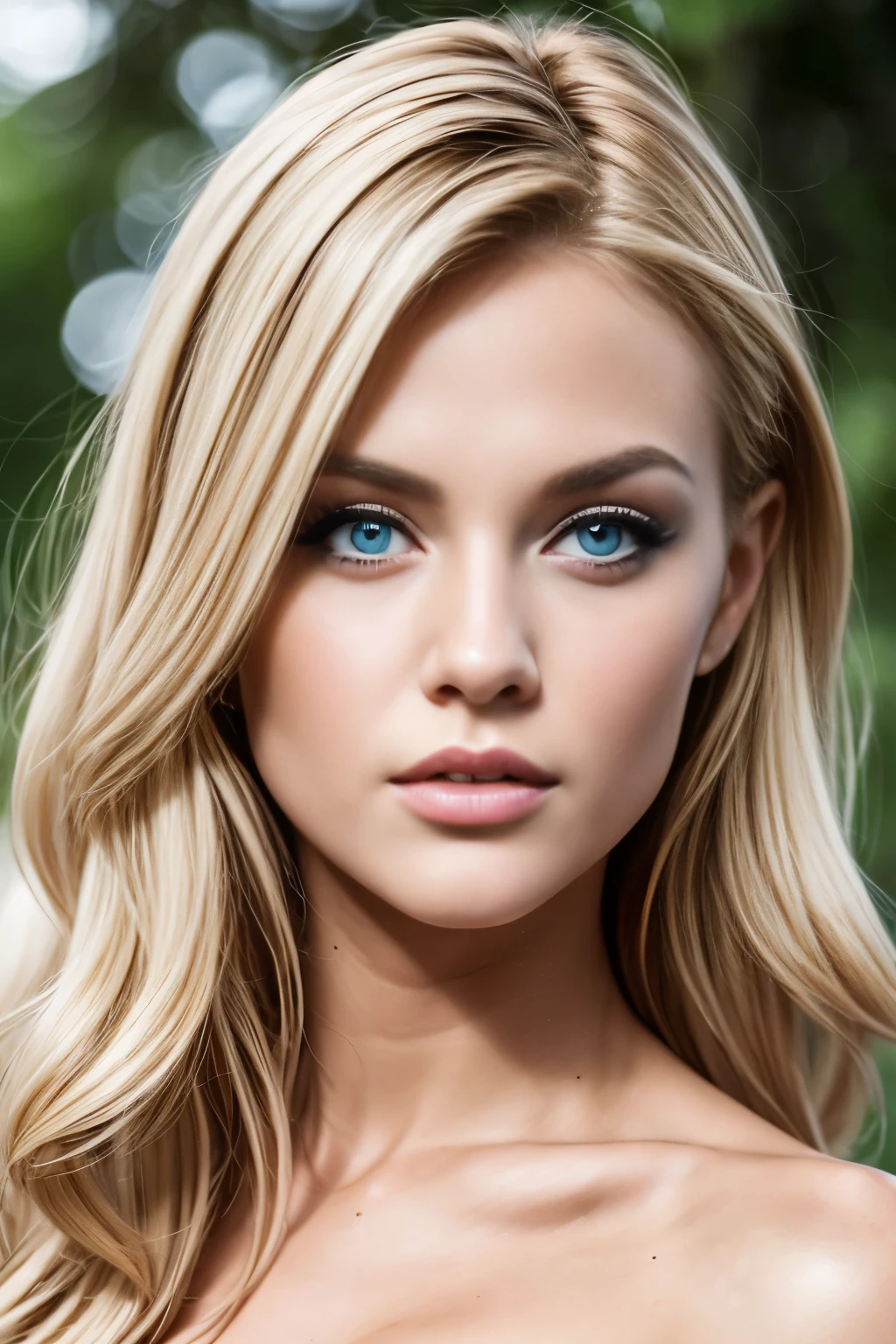 A woman with long blonde hair and blue eyes posing for a picture - SeaArt AI