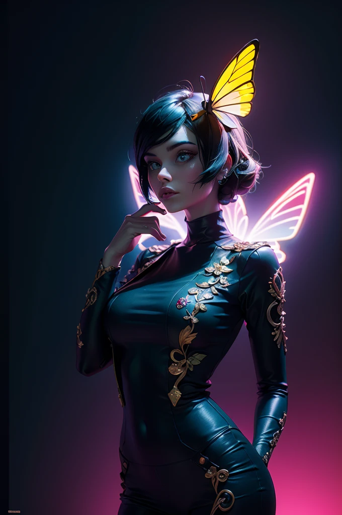 Arte de luz negra, mariposa brillante, psicodélico, misterioso, renderizado de octanaje, mejorar, Intrincado, (mejor calidad, obra maestra, Trabajo representativo, arte oficial, Profesional, fondo de pantalla de unidad 8k:1.3)