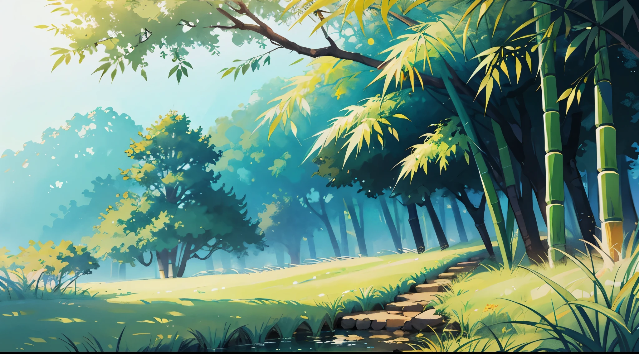masterpiece, best quality, detailed, bamboo, forest, outdoor, landscape illustration