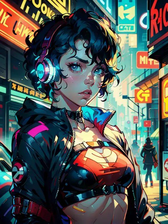 a digital painting of a blue-haired, sexy-looking, cyberpunk art heroine by Josan Gonzalez, winner of the behance contest, afrof...