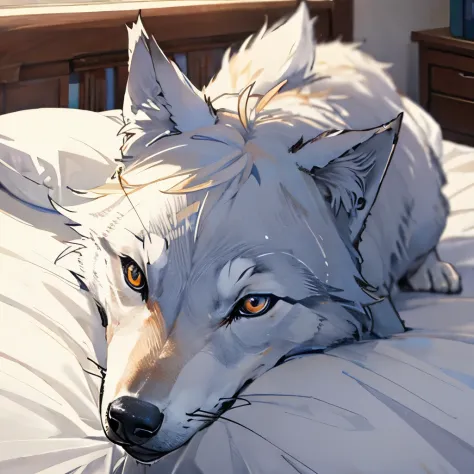 wolf on the bed