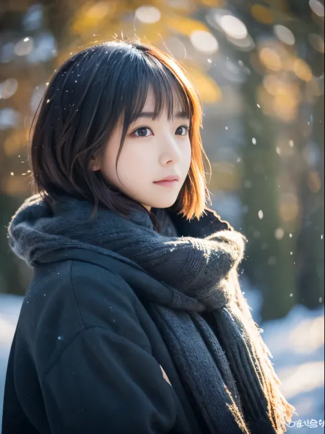 top-quality、​masterpiece、超A high resolution、Raw photography、(Photorealsitic:1.4)、女の子1人、While watching the snow falling quietly. ...