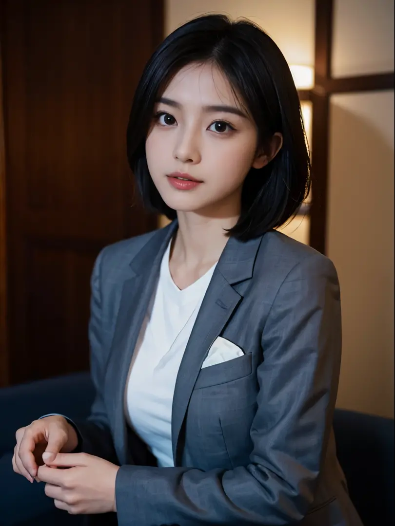 s Office、Portrait of a woman in a business suit, top-quality、hyper HD、奈良美智, Japanese Models, Beautiful Japan Girl, With short ha...