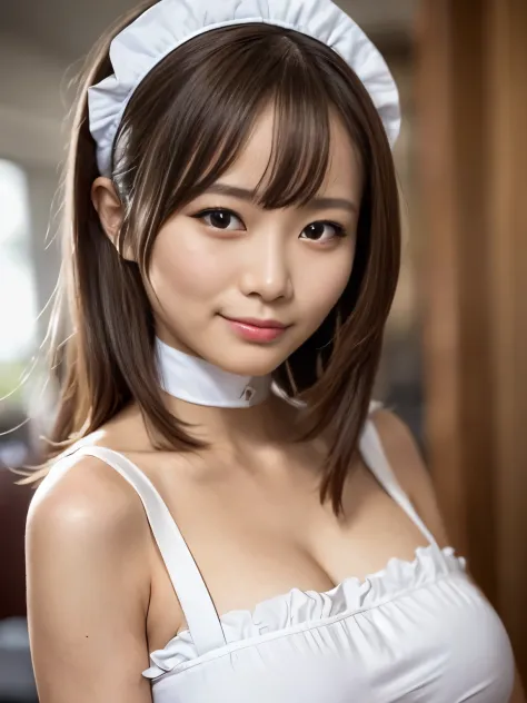 masutepiece, 1 girl per 1 photo, upperbody shot, front-facing view, a japanese young pretty woman, wearing a cute maid costume i...