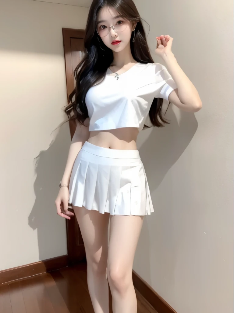 A woman in a white top and skirt posing for a picture - SeaArt AI