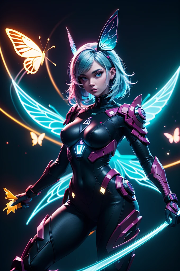 Arte de luz negra, (una mariposa brillante), psicodélico, misterioso, renderizado de octanaje, mejorar, Intrincado, (mejor calidad, obra maestra, Trabajo representativo, arte oficial, Profesional, fondo de pantalla de unidad 8k:1.3)