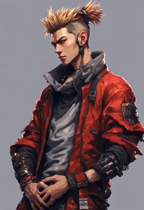 cyber punk personage，Wukong，he crosses his arms，theatrical，quadratic element，Handsome