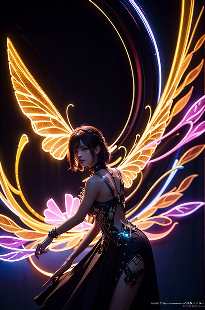 Arte de luz negra, (una mariposa brillante), psicodélico, misterioso, renderizado de octanaje, mejorar, Intrincado, (mejor calidad, obra maestra, Trabajo representativo, arte oficial, Profesional, fondo de pantalla de unidad 8k:1.3)