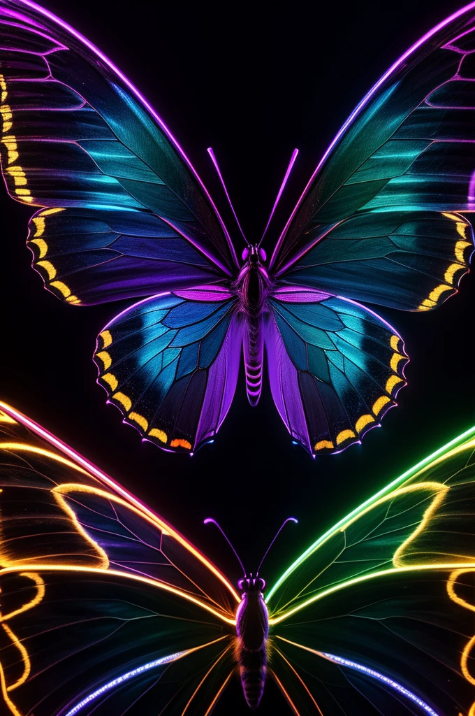 BlackLight Art, (close_up of glowing butterfly), Psychedelic, mysterious, octane render, enhance, intricate, (best quality, masterpiece, Representative work, official art, Professional, unity 8k wallpaper:1.3)