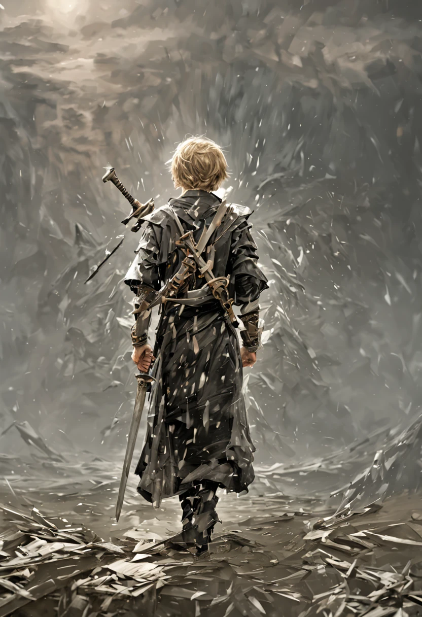 Young boy wielding sword，The wind behind me is full of immortality，8K, high detal, hyper-detailing,The scene details are very rich，Clarity is extraordinary, globalillumination.In heavy rain