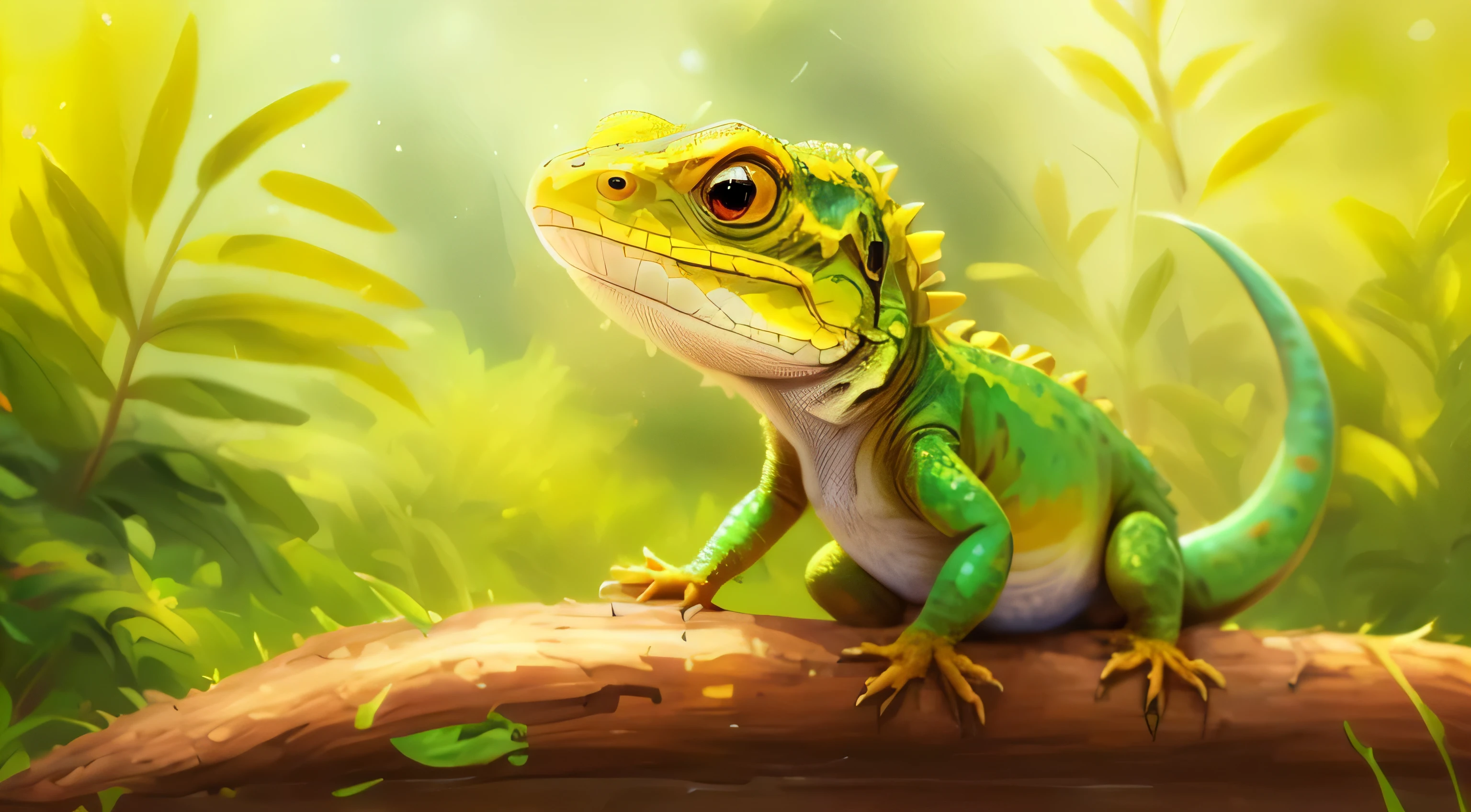 there is a lizard sitting on a log in the grass, pintura digital highly detailed, adorable pintura digital, highly detailed pintura digital, arte digital detalhada bonito, very detailed pintura digital, lagartixa antro, Lagarto, detailed pintura digital, detailed 2d illustration, baixo detalhamento. pintura digital, arte do lagarto, lagarto antro