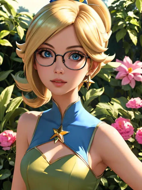 high detail, high resolution, bestquality, masterpiece, (rosalina fused with purah), glasses, sexy clothes, sexy, highly detaile...