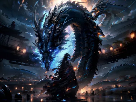 ​masterpiece: 1.7, top-quality、(Highly detailed CG、ultra-detailliert、Best Shadow:1.1)、Oriental Dragon、Iridescent body、In the dimension where the stars collide, The legendary dragon appears as an incarnation of heaven...&#39;irate.. His body is a symphony o...
