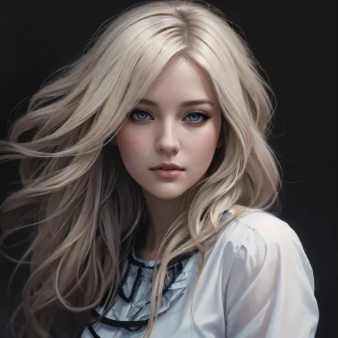 un gros plan d&#39;une femme aux longs cheveux blonds et une chemise blanche, portrait d’artgerm, magnifique peinture numérique,...