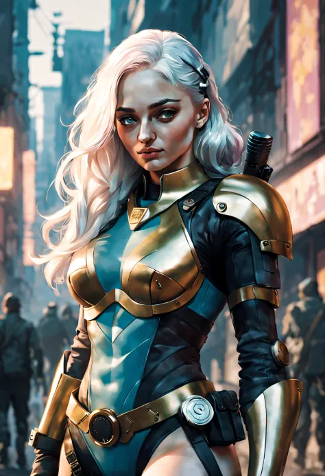 torso shot, facing front, best quality, masterpiece, cyberpunk Sophie Turner as 1girl, (solo:1.1), ultra detailed,detailed face,...