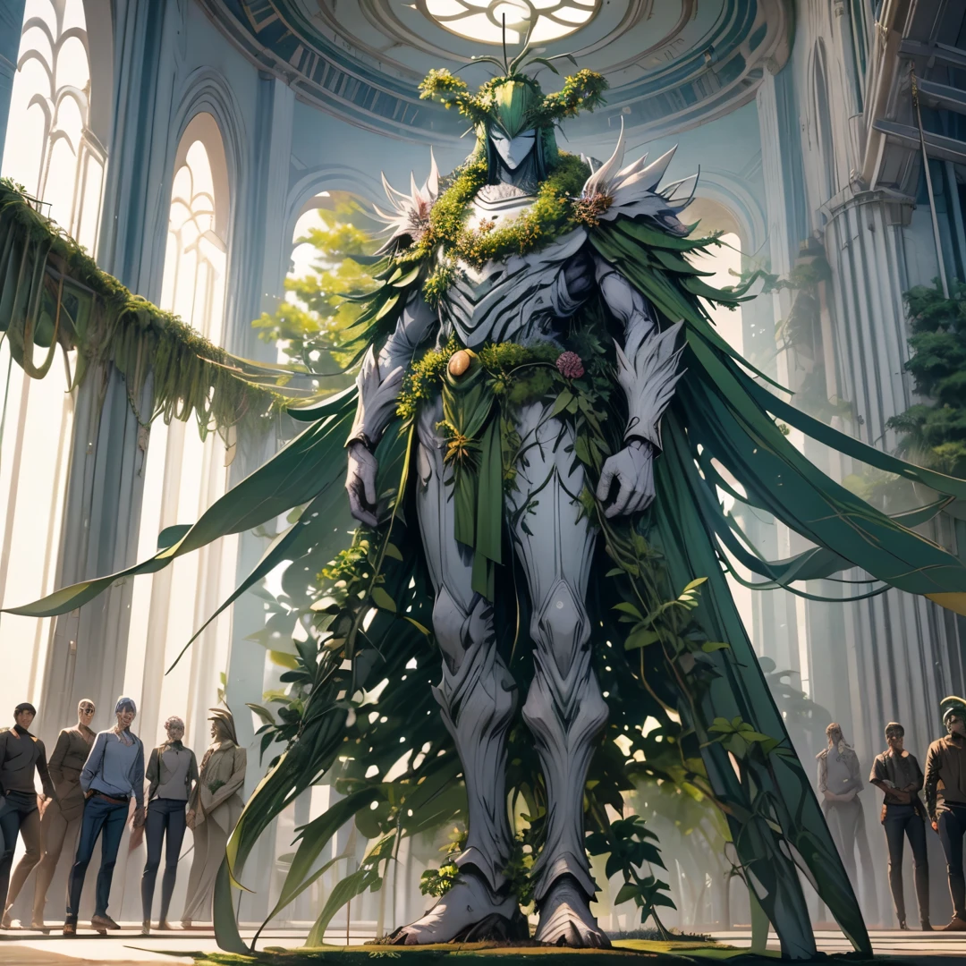 cuerpo entero, Anime de un monstruo arbóreo verde con piernas largas., pies llenos de raíces y una cabeza grande, treant, druida árbol, un monstruo cardo humanoide, um monstruo vegetal, monstruo vegetal, espíritu del bosque