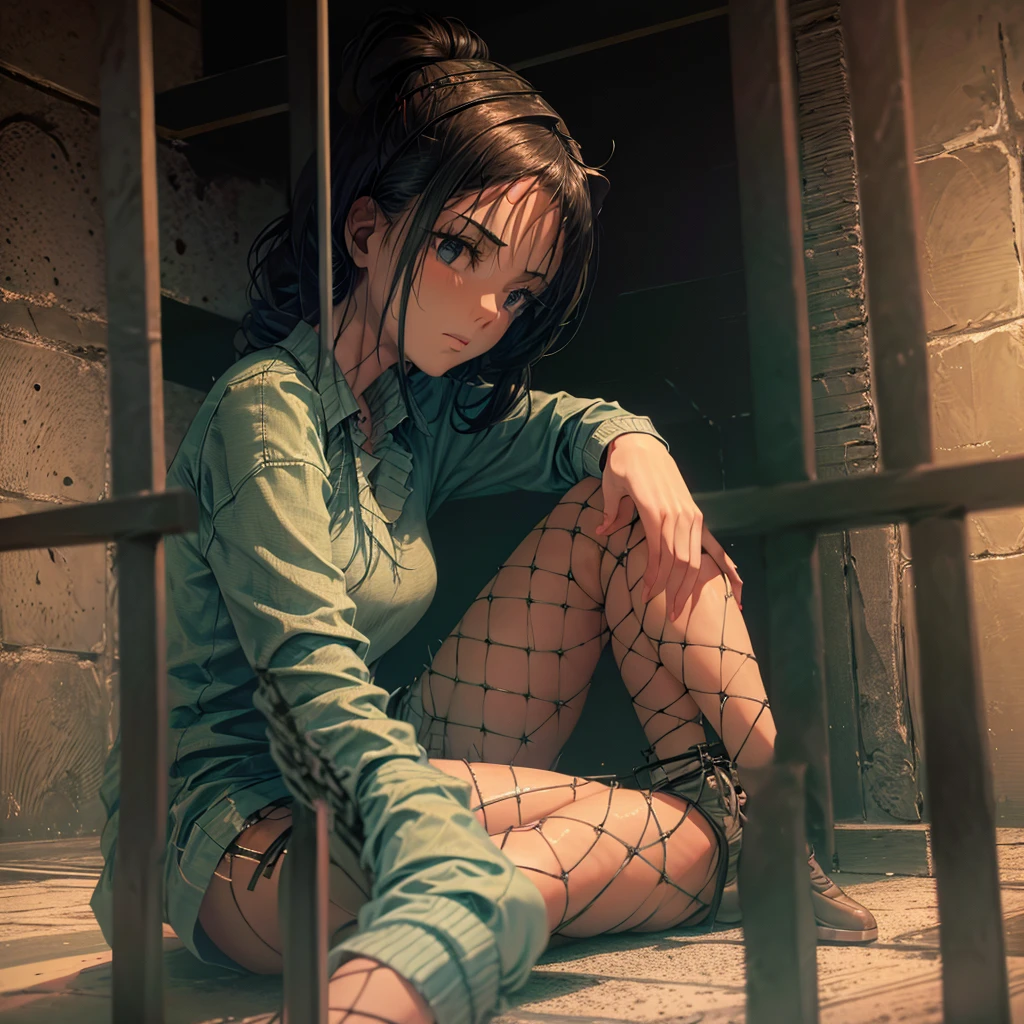 Woman sitting on the floor of a prisão cell, sitting in a prisão, in a prisão cell, estava em uma cela, sitting in a dark prisão cell, na prisão, in prisão, in a small prisão cell, the woman is atrás das grades, promoção ainda, prisãoer, prisão cell, prisão, atrás das grades, with prisão clothing, Olivia Papa, programa de TV ainda