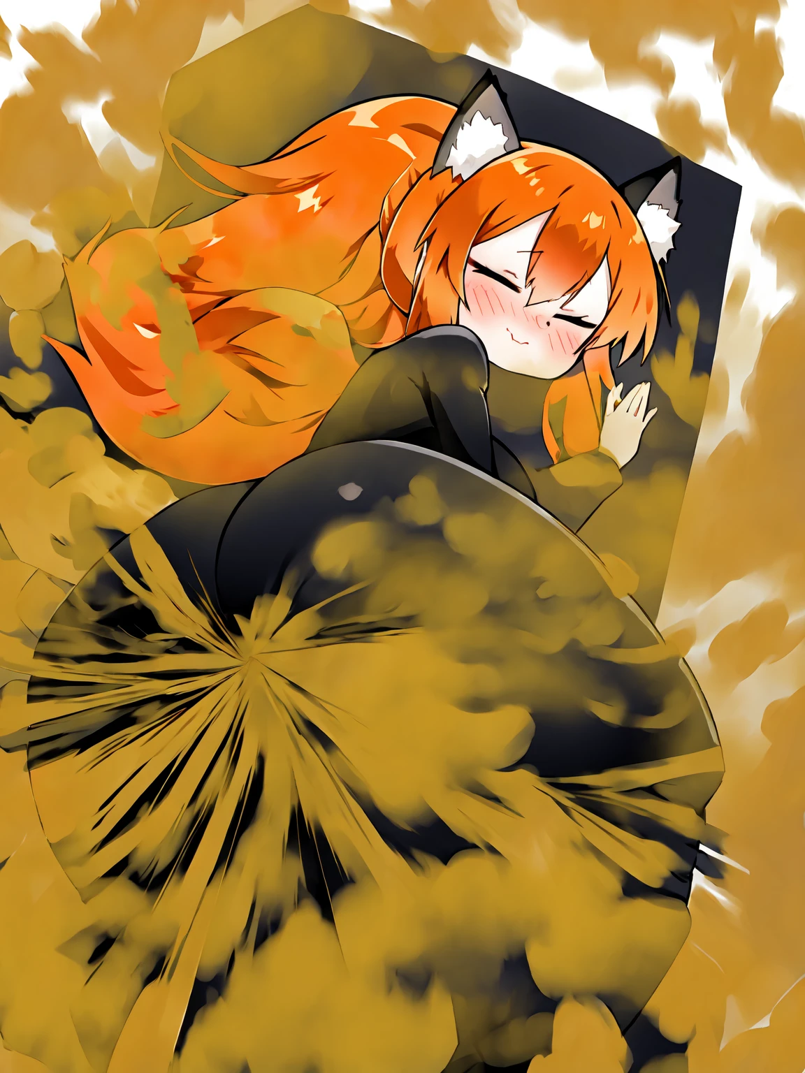 Cute orange fox girl пердеж（Двумерное лицо HUD）,в черном боди - SeaArt AI