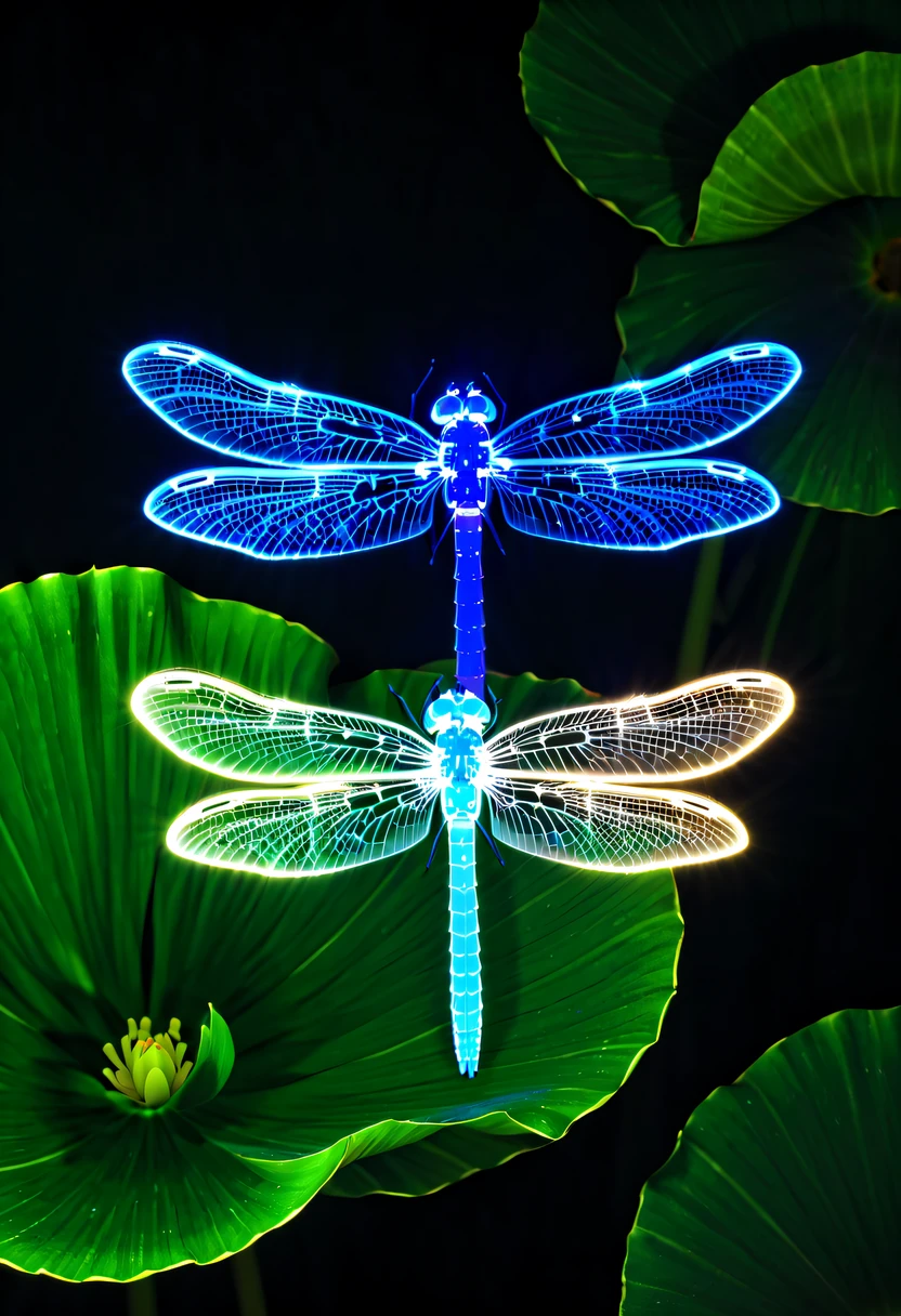 (glowing dragonfly:1.5)，natta，lotus flower
