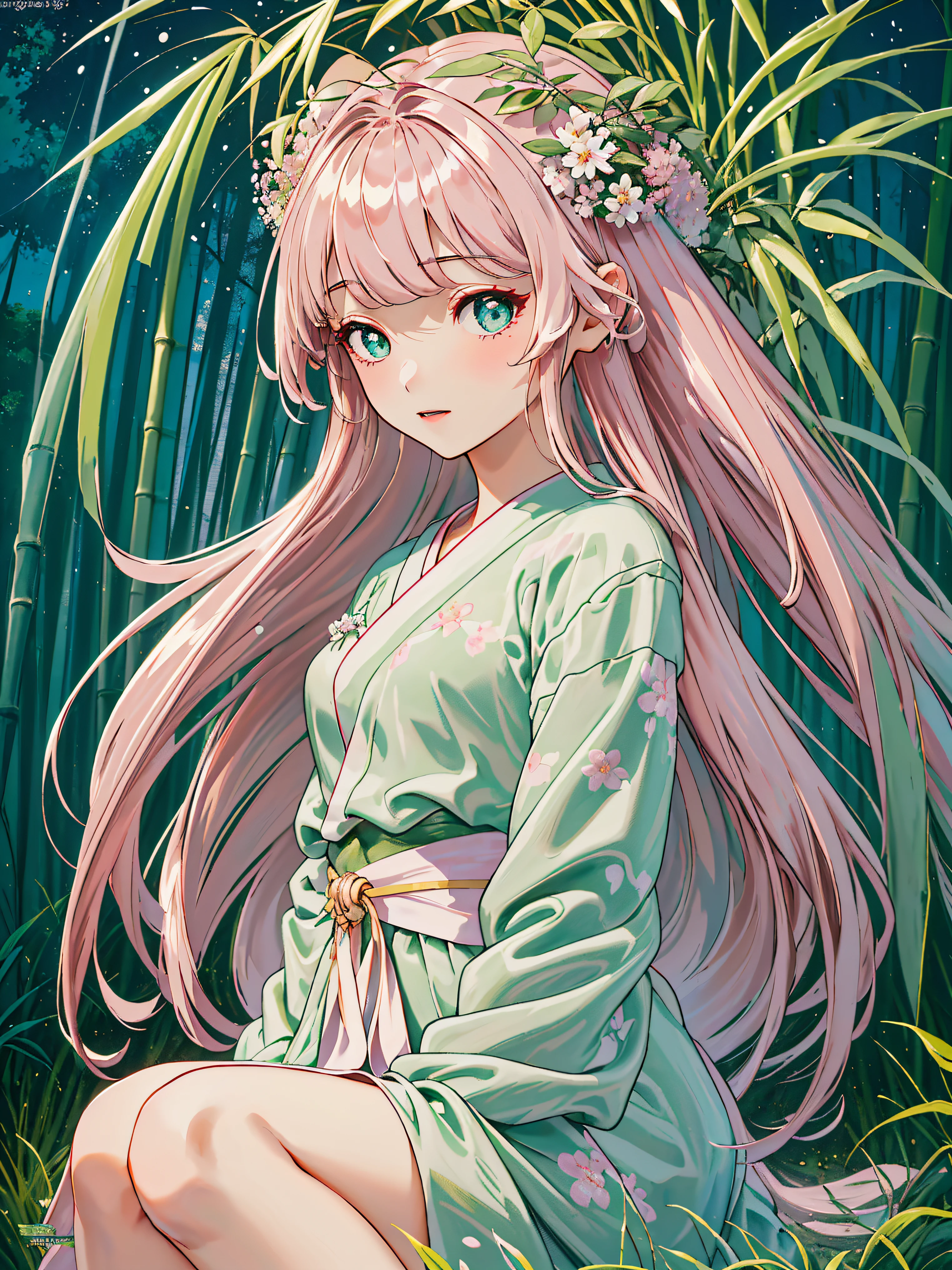 (((Pearl pink hair,Beautiful bamboo forest with emerald eyes:1.2,sitting in a field of green plants big breasts and big breasts flowers, ))))((Intricate damask hanfu,The sleeve exceeds the wrist,shinobi mask,Big straw hat,))(the face红), (Geometric:1.1), ((1个Giant Breast Girl,Amazing Cleavage,cute female child,Alone,Bust photo,))(tmasterpiece,Best quality at best, offcial art, Beautiful big breasts and big breasts aesthetic:1.2),(16k,k hd,HRS),((A sagging breast,little breast)),(physically-based renderingt),Focus sharp, (((highdetailskin,))),Costume details are intricate，Delicate pupils,((((shinny hair|Detailed pubic hair头发|Half bangs|long whitr hair)))),Elongated,(tmasterpiece侧光),(The sheen),(beautiful hairl,Beautiful eyelur background,bokeh:30mm,closeup cleavage)),((exceedingly_Detailed pubic hair_The eye_big breasts and big breasts_the face)),Movie Girl,(dynamicposes: 1.2),outstanding