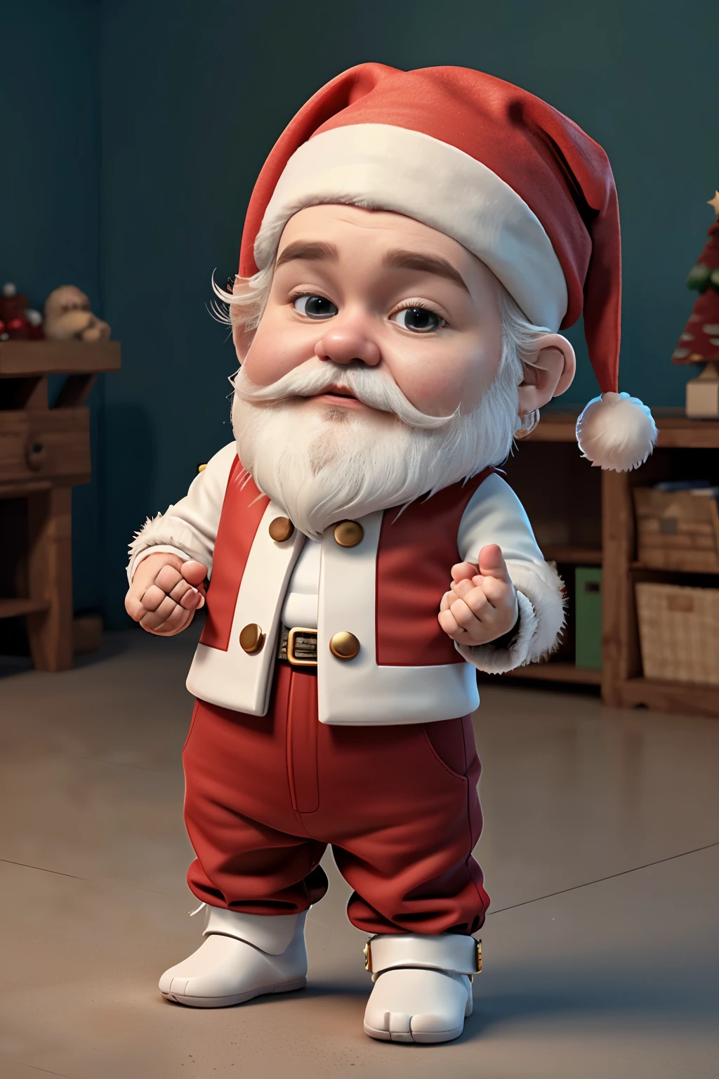 Un primer plano de una caricatura de Papá Noel con barba y un chaleco rojo  - SeaArt AI