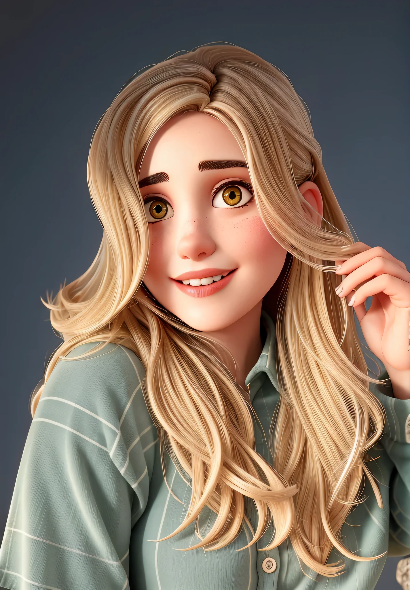 A close up of a cartoon girl with long blonde hair - SeaArt AI