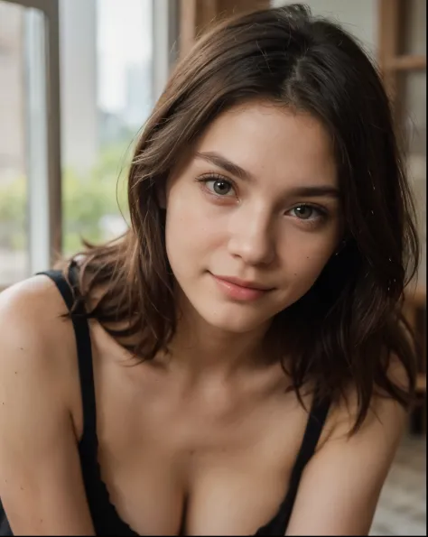 Cute beautiful sexy European light-green-eyed brunette, 22 years old, 

full body shot, showing off black dress, bare legs, old castle,

tiny waist, very detailed, innocent face, face-length 1.3 times the face-width, almond-shaped eyes, squared face-shape,...