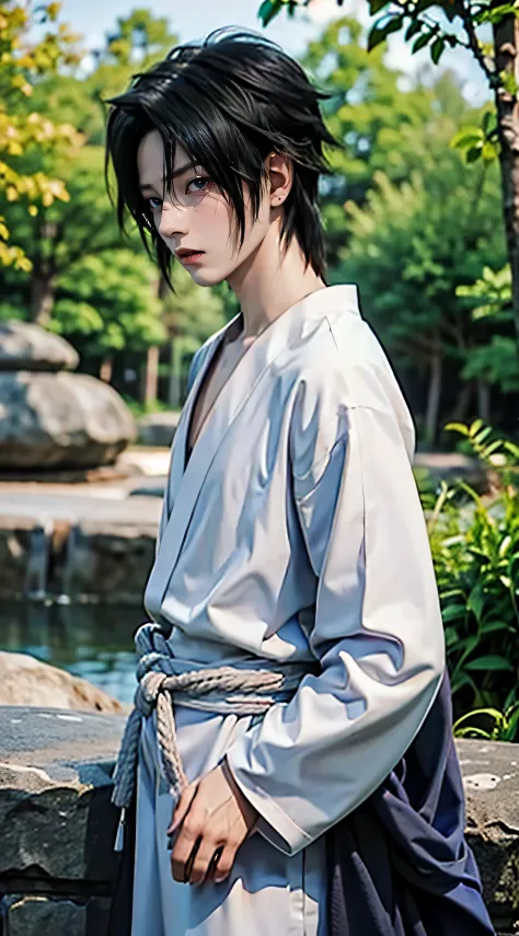 ((4K works))、​masterpiece、（top-quality)、((high-level image quality))、((One Manly Boy))、Slim body、((Uchiha Sasuke's Cosplay))、((u...