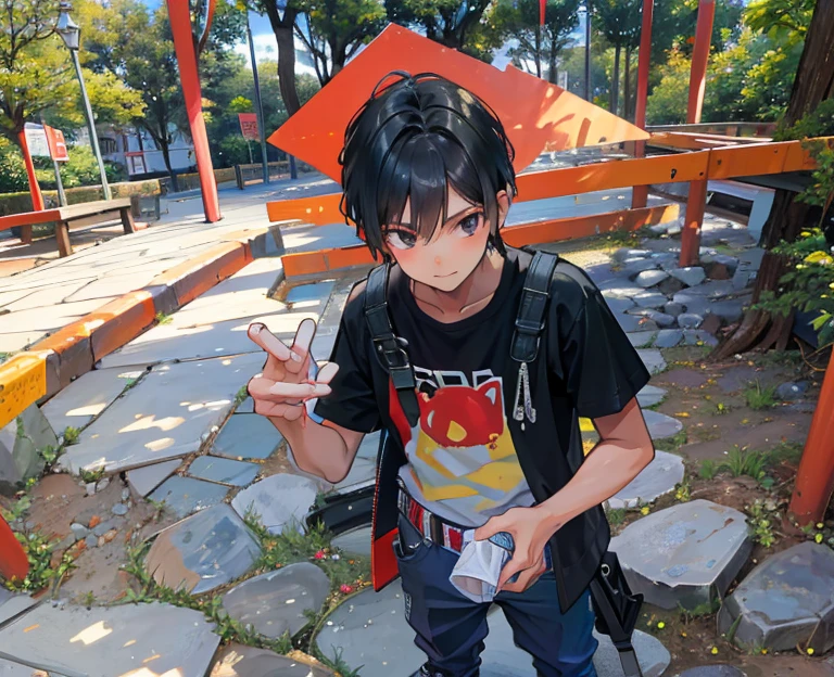 boy leaning on a red metal bar in a park, loli, en un parque, lindo chico emo, peruvian boy looking, boy has short black hair, 14 yo berber boy, next to a tree, Leonid, Furthermore, en Egipto, Tomada con una DSLR Canon, alejandro, Tomada con una Pentax K1000