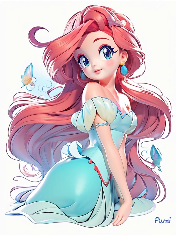 ariel the little mermaid,Close-up of redhead, disney style style, cute big breasts, Chibi, inspired by Puru, offcial art, Excellent, Bubl, Pomart style, tmasterpiece, Best quality, 3 d model, フォトリアリスティック, Rich details​, HD render mixer, claymaterial, white backgrounid