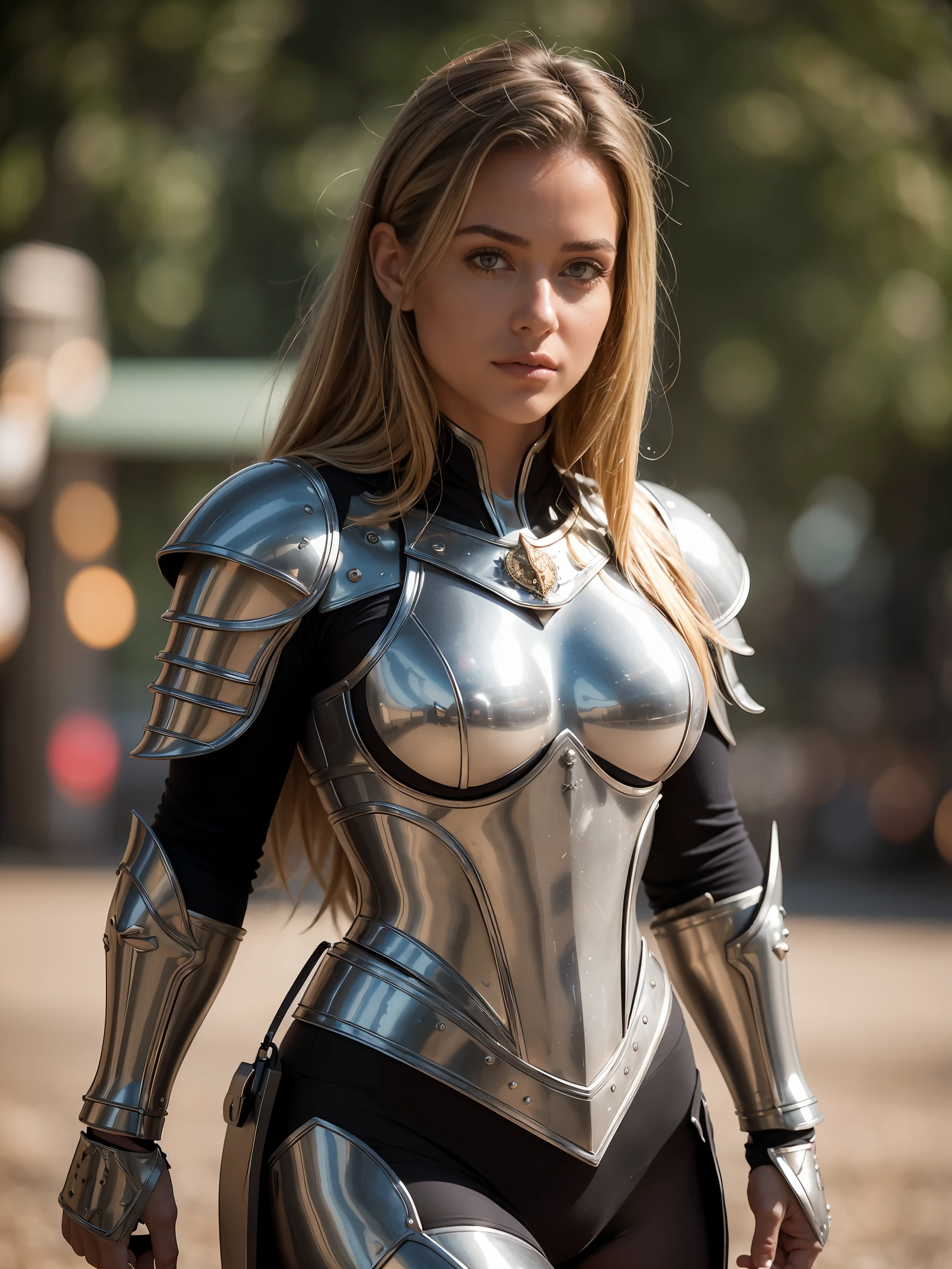 (masterpiece), (extremely intricate:1.3),, (realistic), portrait of a girl, the most beautiful in the world, (medieval armor), metal reflections, upper body, outdoors, intense sunlight, far away castle, professional photograph of a stunning woman detailed, sharp focus, dramatic, award winning, cinematic lighting, octane render, unreal engine, volumetrics dtx, (film grain, bokeh, blurry foreground, blurry background), crest on chest