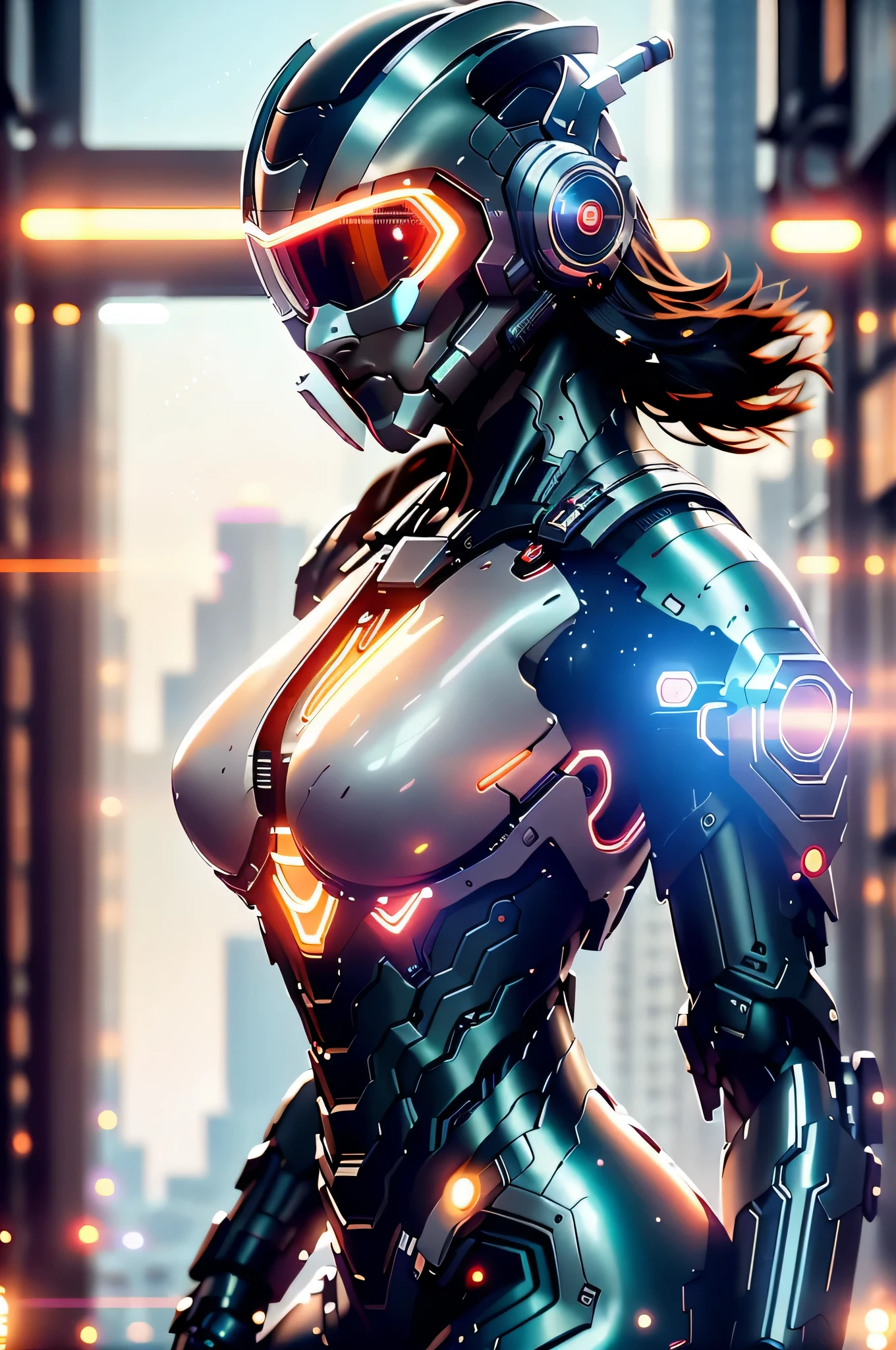 dystopic, [scientific fiction], high-detail RAW color photo, fullshot, frontal angle, (((Beautiful female arterial intelligence, wearing transparent red chemise))), plein-air, flying, in sky, looking at the sprawling cyberpunk city skyline), toned physique, big-ass, (pale skinned), cyberpunk technological helmet and visor, (Cybernetic Implants in the Right Arm:1.2), red outfit. Holding a laser sword in your hand, (heightens), (cyborg:1.1), (skin detailed, fuzzy skin pores), silicone, metals, (highy detailed, fine-details, intrikate), (Lens flare:0.5), (blossom:0.5), smog, dust, (Badlands:0.8), (observatory:0.7), ray tracing, specular illumination, shallow depth of field, photographed on a Sony Alpha 1 lens, SE 85 mm, F/2.8, Rigid focus, smooth film, cinematic still, [cyberpunk:Orweliano:12] a sexy liil bueaty girlieee 88k
