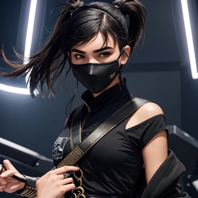 Dua Lipa skilled in ninja wearing a mask