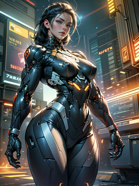 Cinematic, hyper-detailed, and insanely detailed, this artwork captures the essence of a bald hairless muscular female android g...