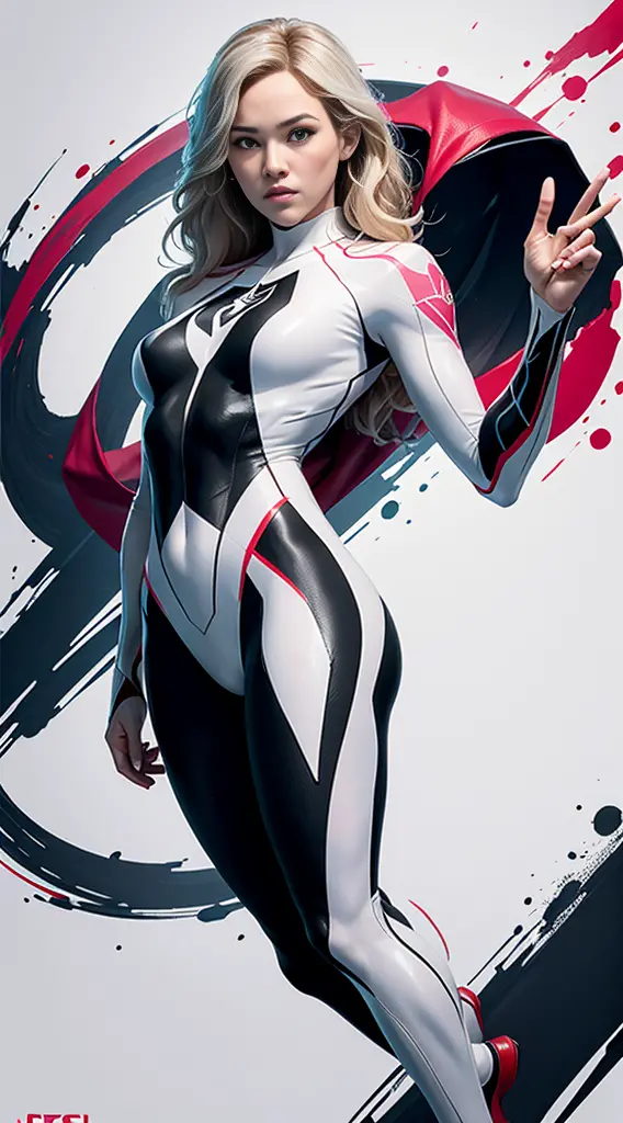 spider gwen, Hot, partial , hightquality, Dynamic Poses, Beautiful, Gorgeous, In love,Short suit, spider in a suit, white black ...