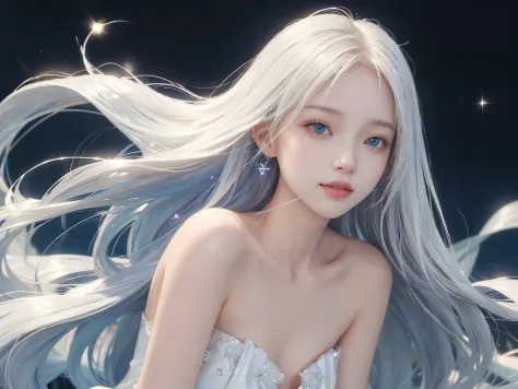 1 girl、portlate、blue-sky、Bright and very beautiful face、smil、年轻, shiny white shiny skin、Best look rondo hair with dazzling light reflections Beautiful platinum blonde super long silky straight hair gloss、Very beautiful 17 year old with long bangs、Beautiful...