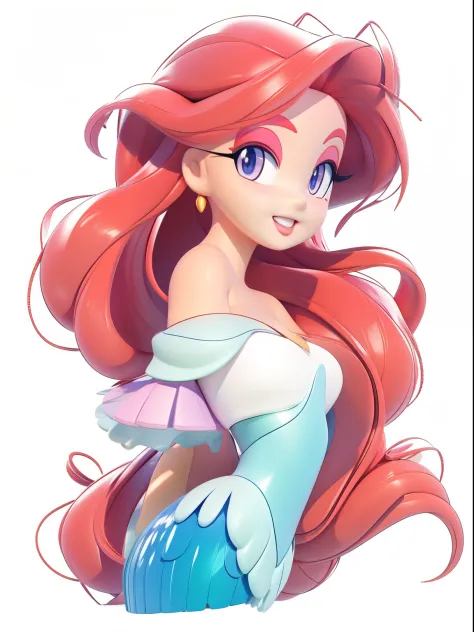 The Little Mermaid Ariel by on devite, Close-up of redhead, disney style style, cute big breasts, Chibi, inspired by Puru, offcial art, Excellent, Bubl, Pomart style, tmasterpiece, Best quality, 3 d model, フォトリアリスティック, Rich details​, HD render mixer, claym...