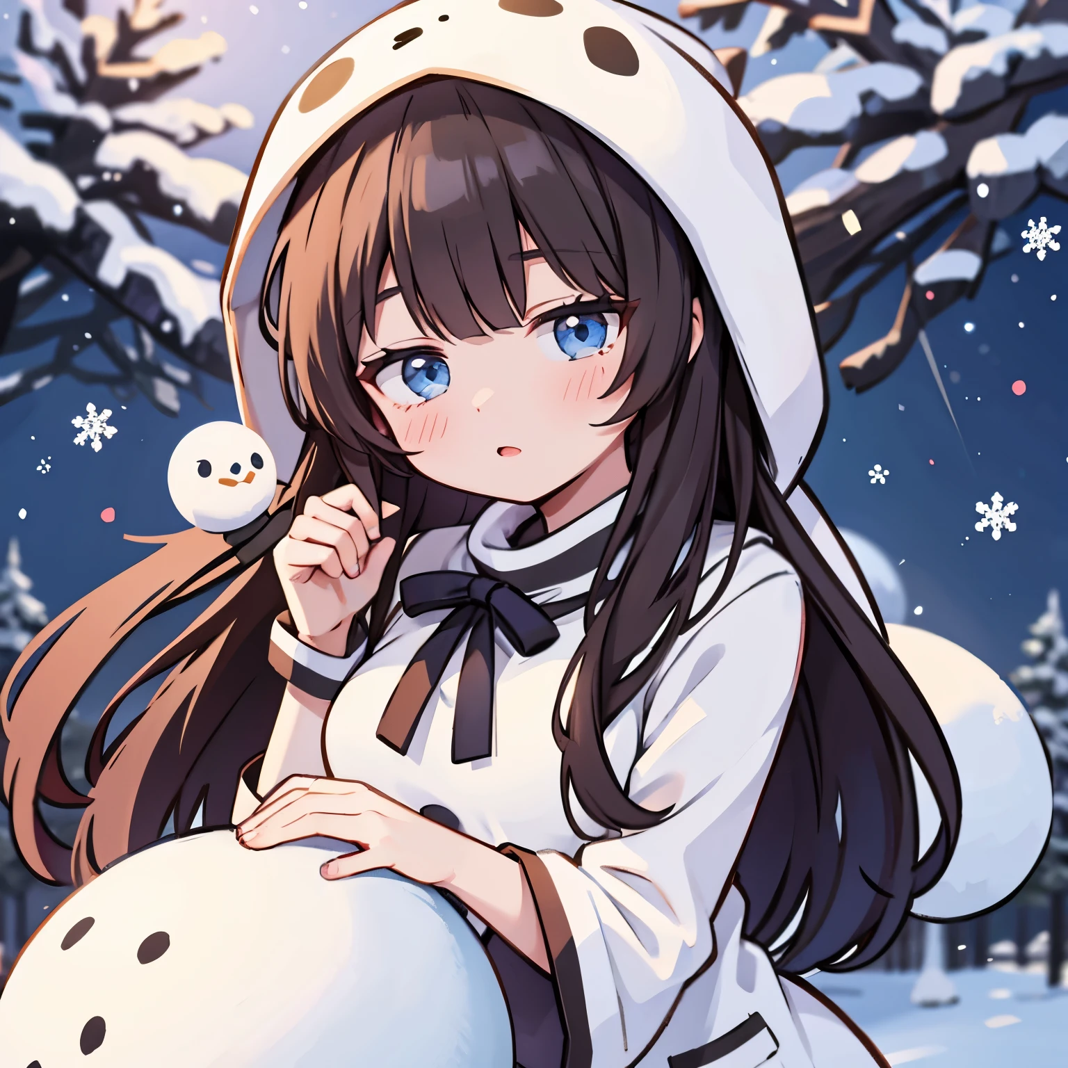 Hermosa chica vestida con un disfraz de muñeco de nieve
