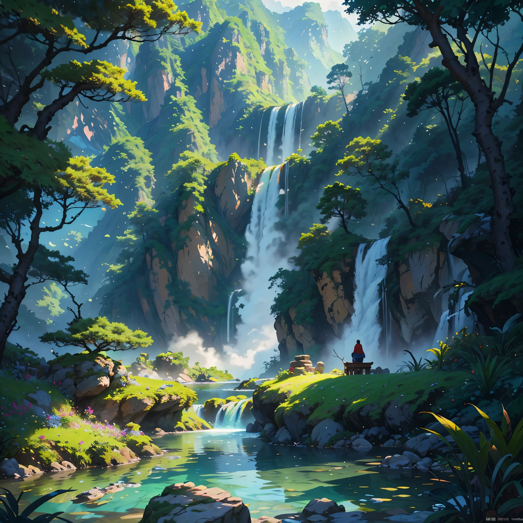 Tempos Antigos Chineses, primavera, selva, lago, caverna, cachoeira, árvore, Prado, pedra, cervo, hot primavera, vapor de água, (ilustração: 1.0), composição épica, iluminação realista, Detalhes HD, obra de arte, melhor qualidade, (Papel de parede CG unificado 8k muito detalhado) --v 6