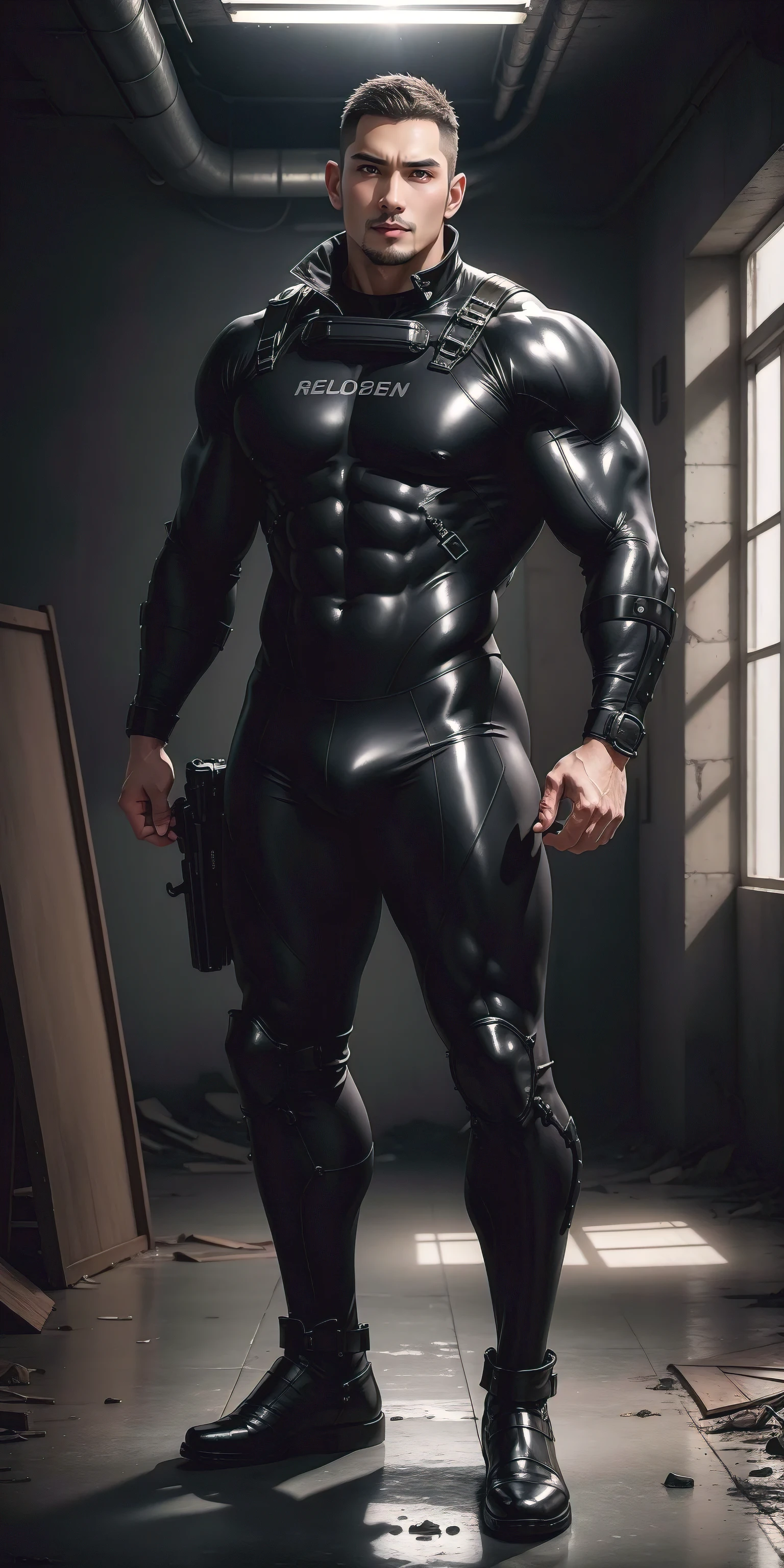 A man in a black leather bodysuit posing for a picture - SeaArt AI