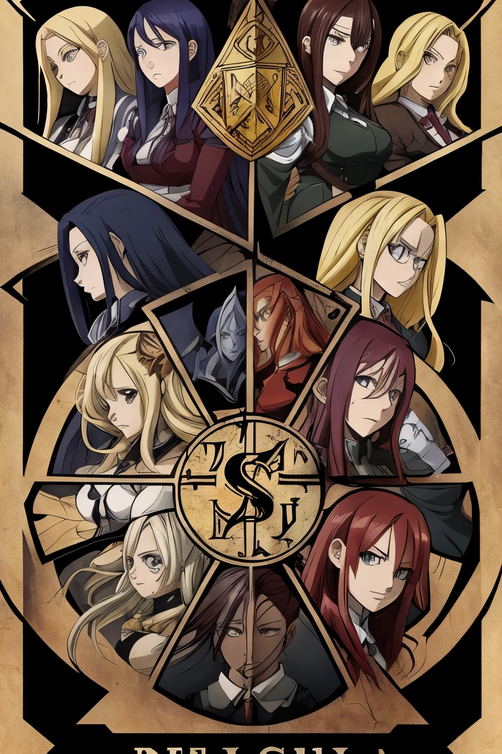 A poster of a group of anime characters with a clock - SeaArt AI