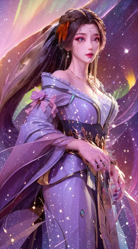 1 20-year-old girl, 1 Goddess Athena, Pink purple silk dress, The beautiful and flawless face of the goddess Athena, Exquisite yellow nightgown, Slim fit sequin pajamas，Decorated with many sexy black lace details, The legend of the female saint, female sai...
