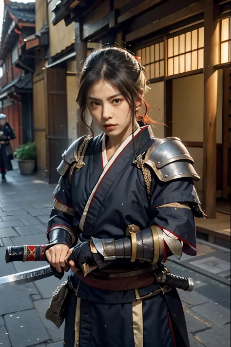 c4ttitude, samurai, vigilant, Yeux en amande, furrowed brow, fourrure lisse, guerrier, disciplined, focused, Armored kimono, Gua...