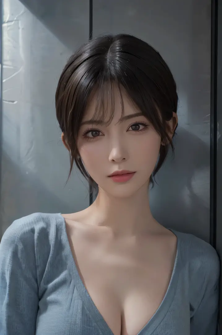 (masutepiece:1.3), (8K, Photorealistic, Raw photo, Best Quality: 1.4), (1girl in), Beautiful face, (Realistic face), (Black hair, Short hair:1.3), Beautiful hairstyle, Realistic eyes, Beautiful detailed eyes, (Realistic skin), Beautiful skin, (Sweaters), R...