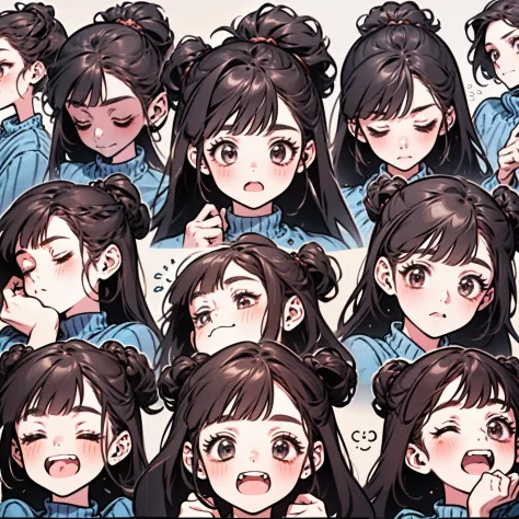 cute girls，Emoticon pack，（9 emoticons，emoji sheet of，Align arrangement)，9 poses and expressions（grieves，astonishment，having fun，agitated，Laughter，Touch your head，Sell moe, and more），anthropomorphic styles，Disney  style，Black strokes，9 different emotions，9 ...