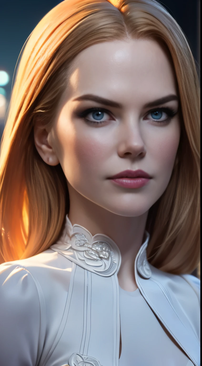 photo of Nicole Kidman, RAW, beautiful woman, ((portrait)), ((detailed face:1.2)), ((detailed facial feature, detailed skin, clear skin), (perfect proportioned body), (wearing a colorful dress) (high detailed city environment, apartment balcony), (realistic photo, best quality, detailed), (8k wallpaper), (cinematic lighting, dramatic lighting) (sharp focus, intricate)