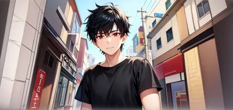 The background is a shopping street、The shops