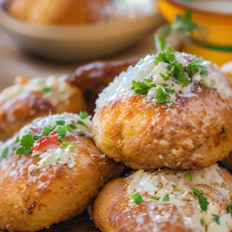 a delicious bolinho on a plate,traditional brazilian street food,deep-fried dough filled with cheese and meat,tasty and mouthwatering,crunchy on the outside and soft on the inside,[warm,hot] and freshly made,[golden-brown,crispy] crust,[meaty,gooey] cheese...